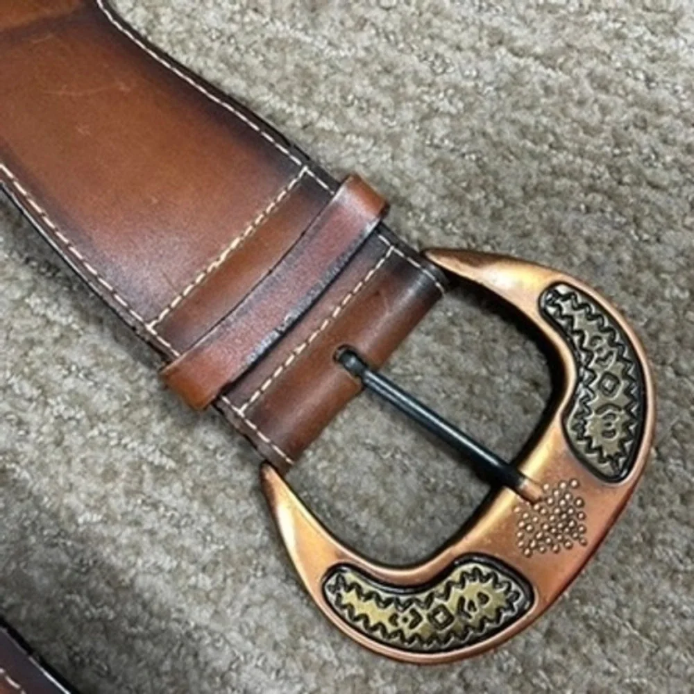 Cobalt Italian Leather Belt Women M Brown Cowgirl Festival Western Copper Buckle